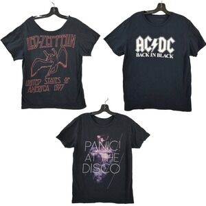 Rock Band T Shirts M Black Lot of 3 Led Zeppelin AC DC Panic at the Disco